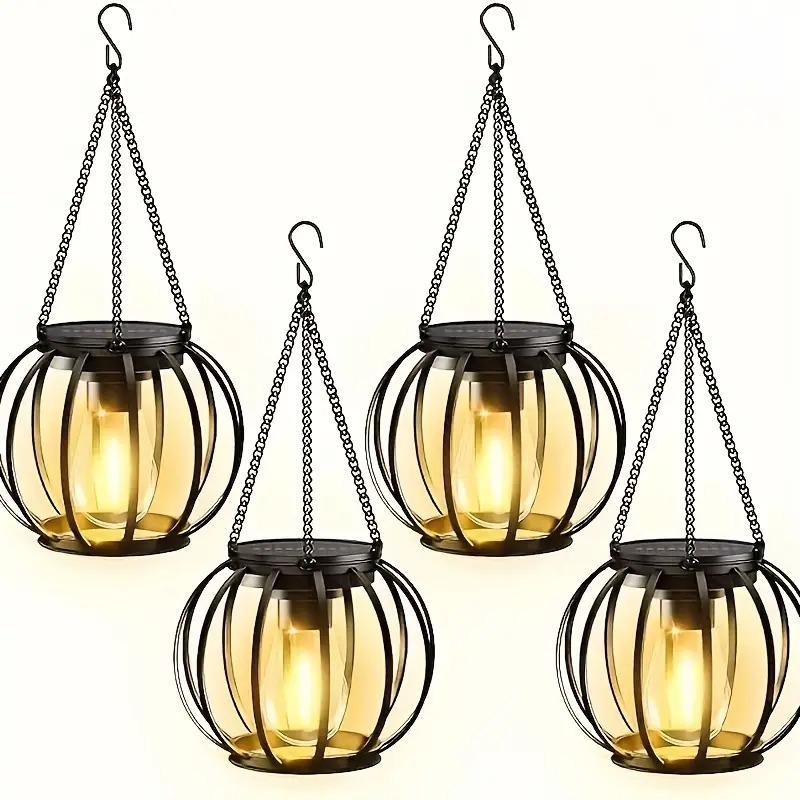 Ironwork solar lanterns, retro net chandeliers, outdoor garden lamps, hollowed-out lanterns, ultra-bright garden decorative lamps Specification drawing