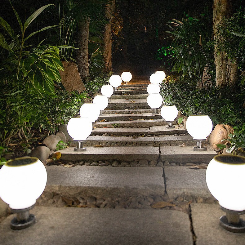 Outdoor waterproof solar spherical column head lamp, courtyard solar lamp, garden villa, community gate circular landscape Specification drawing