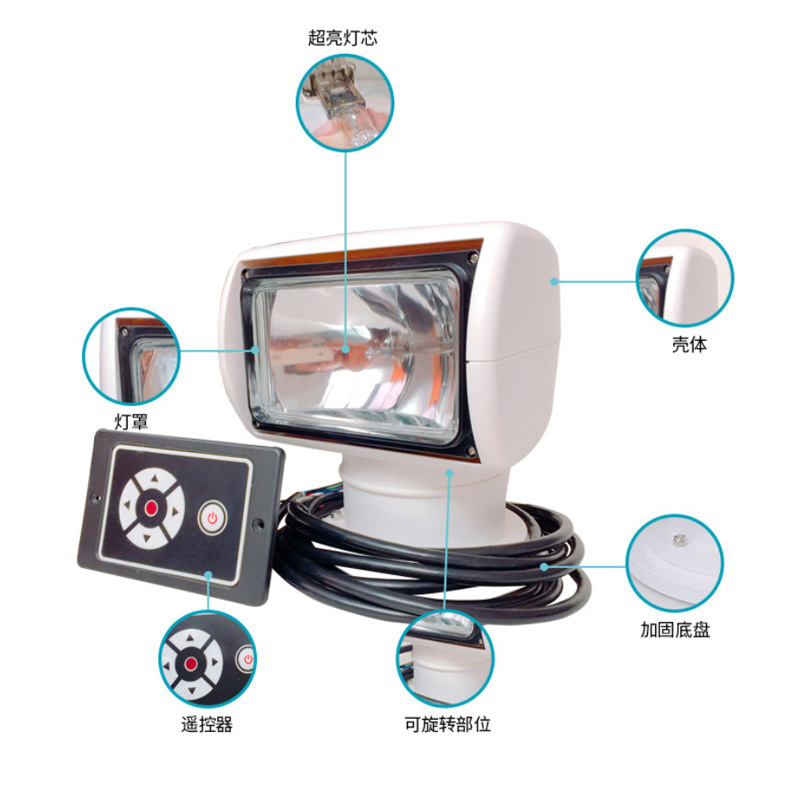Marine remote control searchlights, Marine lighting projection lights, halogen lamp beads, xenon lamp beads, standard accessories for speedboats and yachts Specification drawing