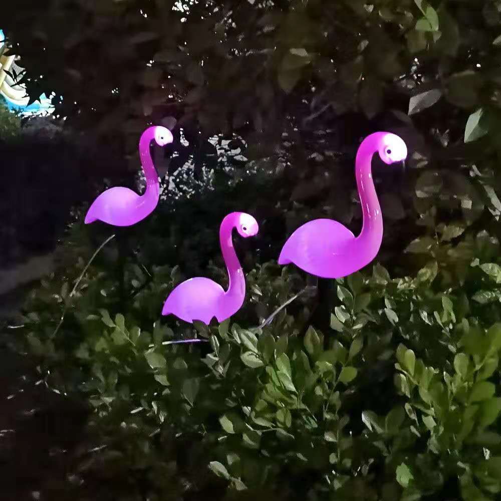 Cross-border solar ground insert lawn light, flamingo one-to-three outdoor courtyard ground insert light, landscape light, garden decoration Application Scenario