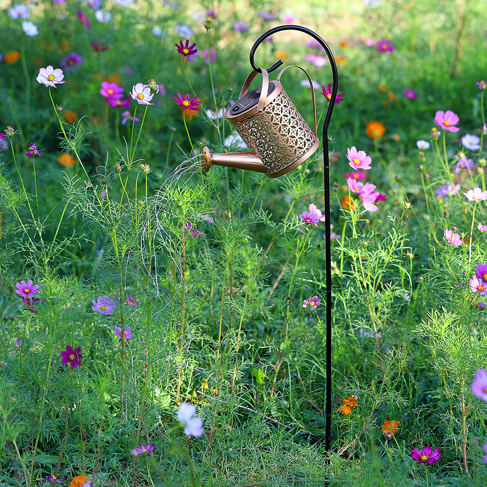 Cross-border new solar water bottle lamp, outdoor courtyard garden small courtyard decoration, ironwork water flow shower head, floor socket lamp details Picture