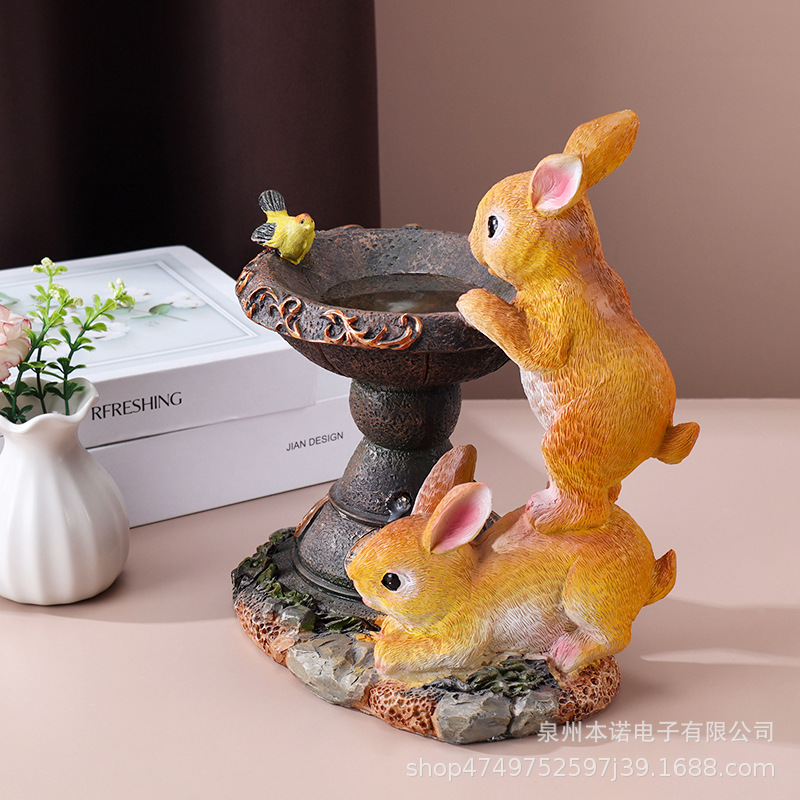 Cross-border solar lamps, resin outdoor courtyard decoration, garden lawn led lights, handicrafts, rabbit statues, ornaments details Picture