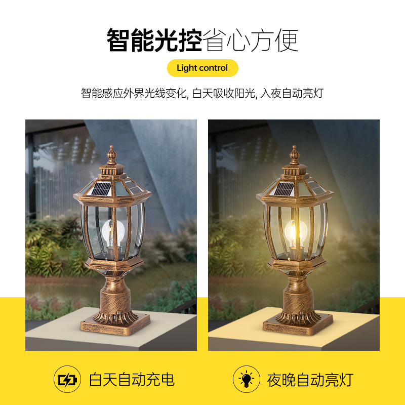 Solar-powered fence lights, outdoor courtyard terrace entrance column lights, outdoor waterproof and simple fence led column head lights Specification drawing