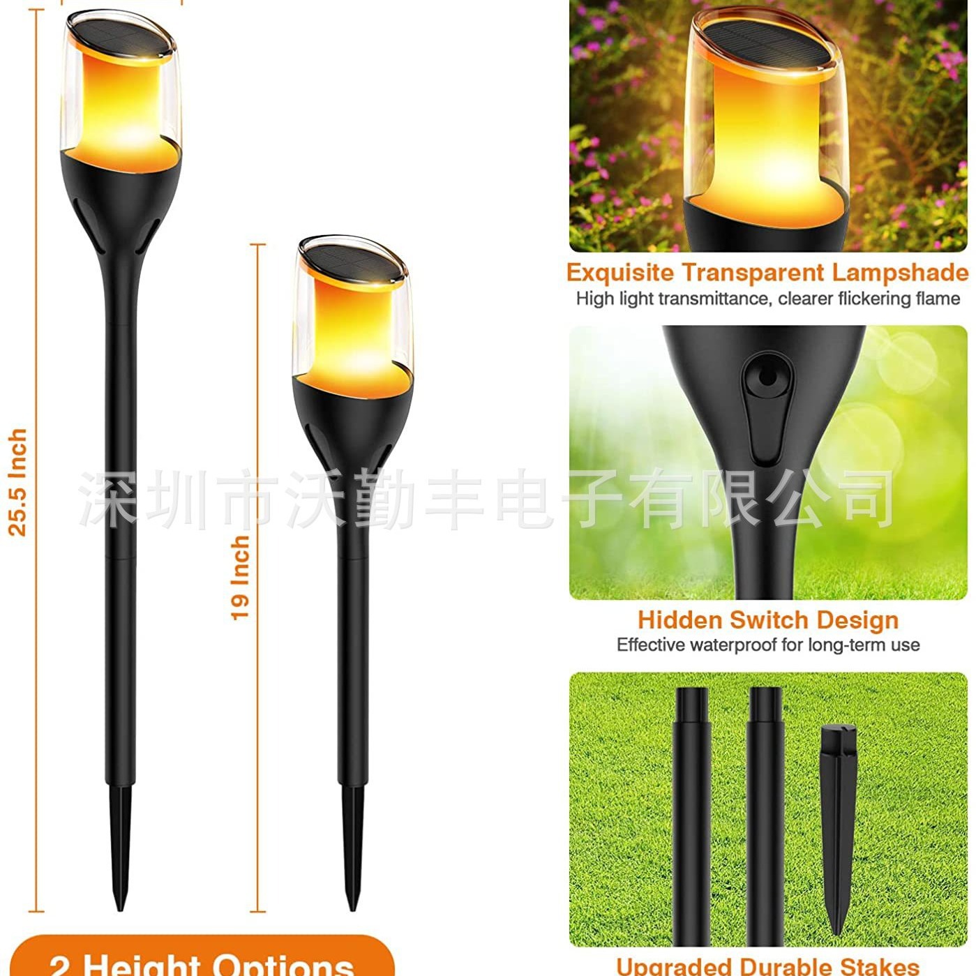 Classic red wine glass-shaped solar flame lamp, extended plug-in pole solar torch lamp, candle flickering effect details Picture