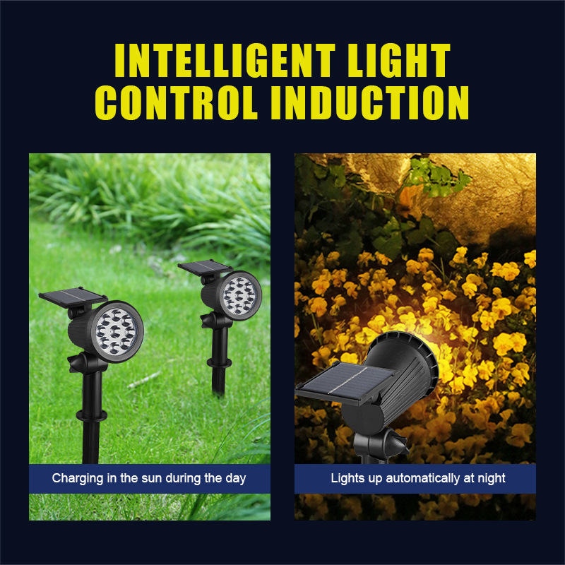 Solar spotlights, outdoor light-controlled waterproof ground plug lawn lights, household outdoor landscape courtyard lights, garden tree lighting lights details Picture