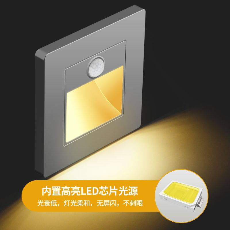 86-type LED embedded human body sensor floor light, hotel and guesthouse corridor staircase step light, corner night light Specification drawing