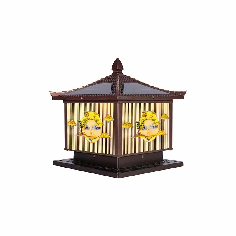 Solar column head lamp, simple household courtyard outdoor waterproof column lamp, new Chinese-style garden wall decorative lamp Application Scenario
