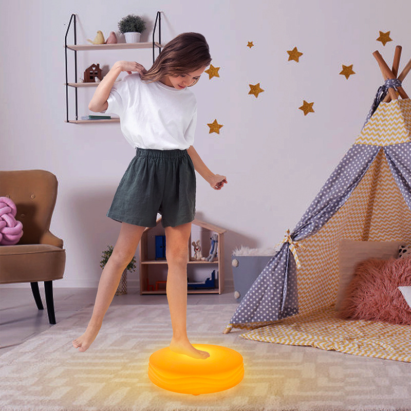 led light-emitting sensor floor tile light, seven-color music children's circular stage interactive atmosphere, waterproof base floor tile light details Picture