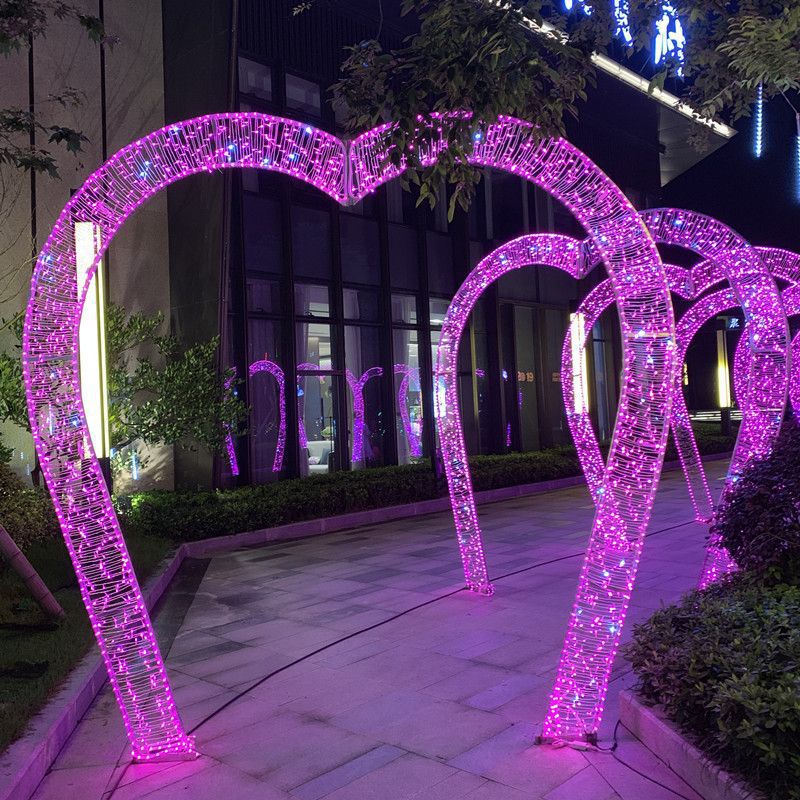 LED heart-shaped corridor arch-shaped lights, time tunnel outdoor lighting festival, park festival decorative lights, landscape lights details Picture
