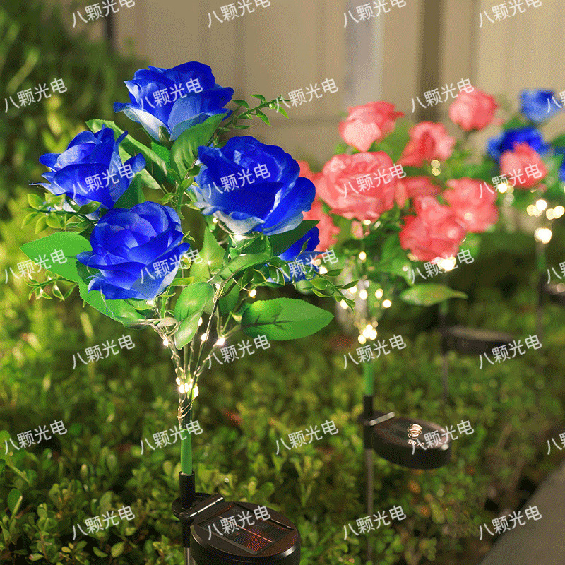2025 New 7-head solar-powered rose lamp, outdoor courtyard decoration, ground socket lawn lamp, LED simulation flower lamp details Picture