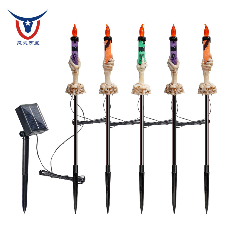 1 drag 5 Sun Energy hand bone candle lamp 8 Functions Halloween Decorative Lamp Courtyard lawn frame candle Ground Plug lamp Item Picture