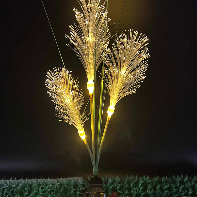led solar 3-head optical fiber reed outdoor ground-penetrating lawn decoration waterproof luminous energy-saving simulation landscape light details Picture