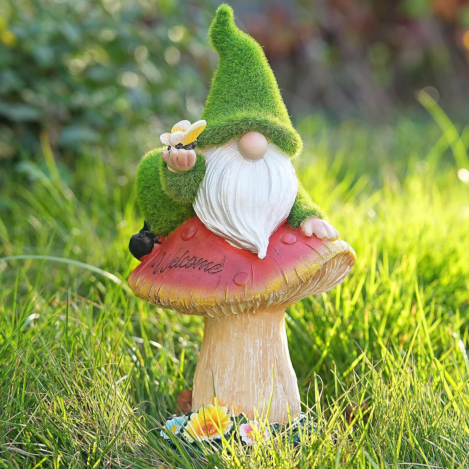 Amazon Elf Old Man Mushroom statue ornament, outdoor solar courtyard lawn decoration, dwarf garden statue details Picture