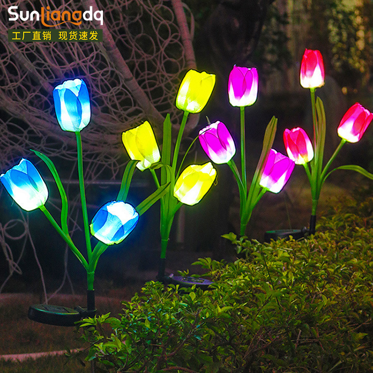 Cross-border new solar tulip flower lamp, simulation ground lamp, LED garden courtyard lamp, lawn outdoor waterproof full figure