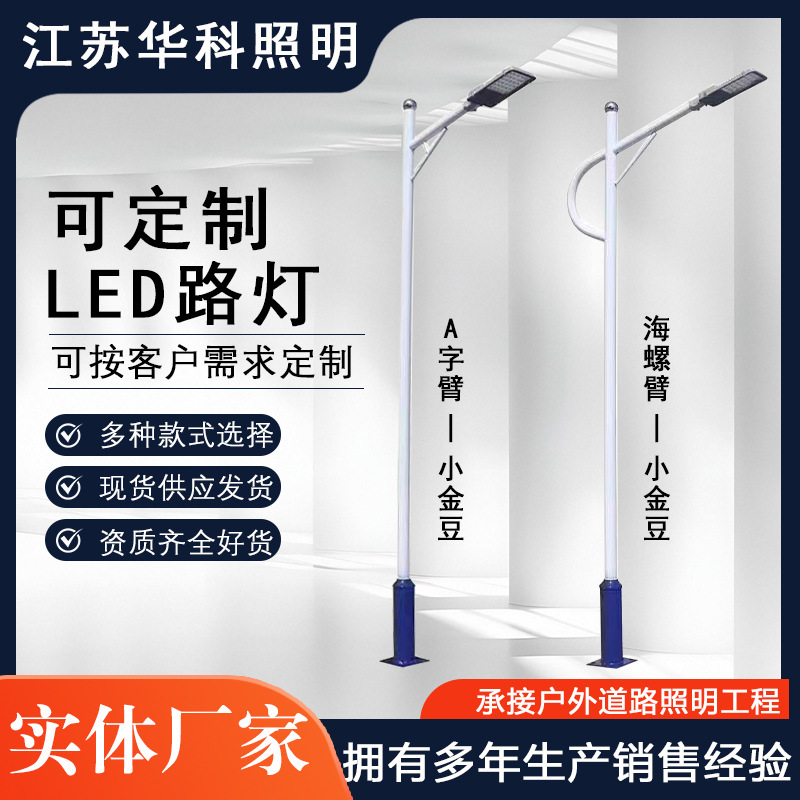 LED city power street lamp, 6-meter outdoor waterproof municipal road urban lighting lamp, new rural self-bending arm street lamp details Picture