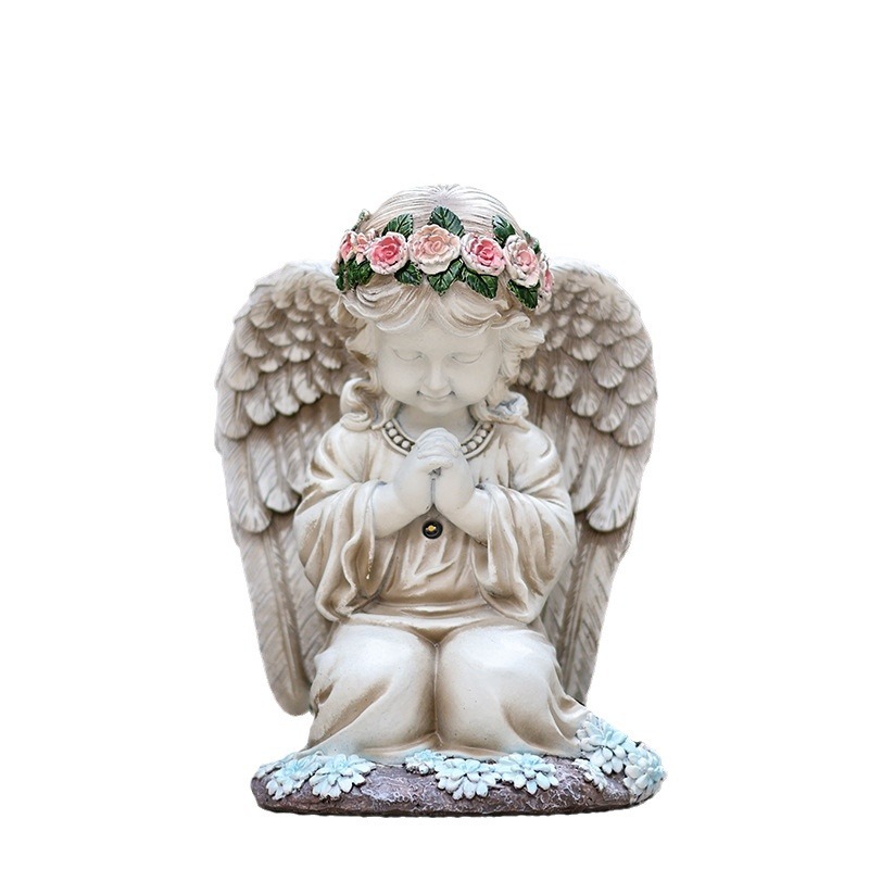 Cross-border new product resin Prayer Angel solar lamp, outdoor little girl decorative garden ornament, home courtyard lamp Item Picture
