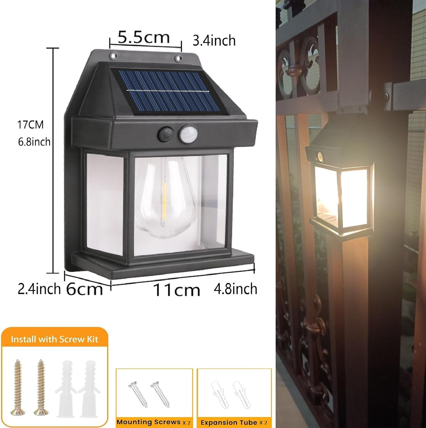 Solar tungsten filament lamps, courtyard wall lamps, human-sensing tungsten filament wall lamps, corridor lamps, garden night lights, courtyard lighting Application Scenario