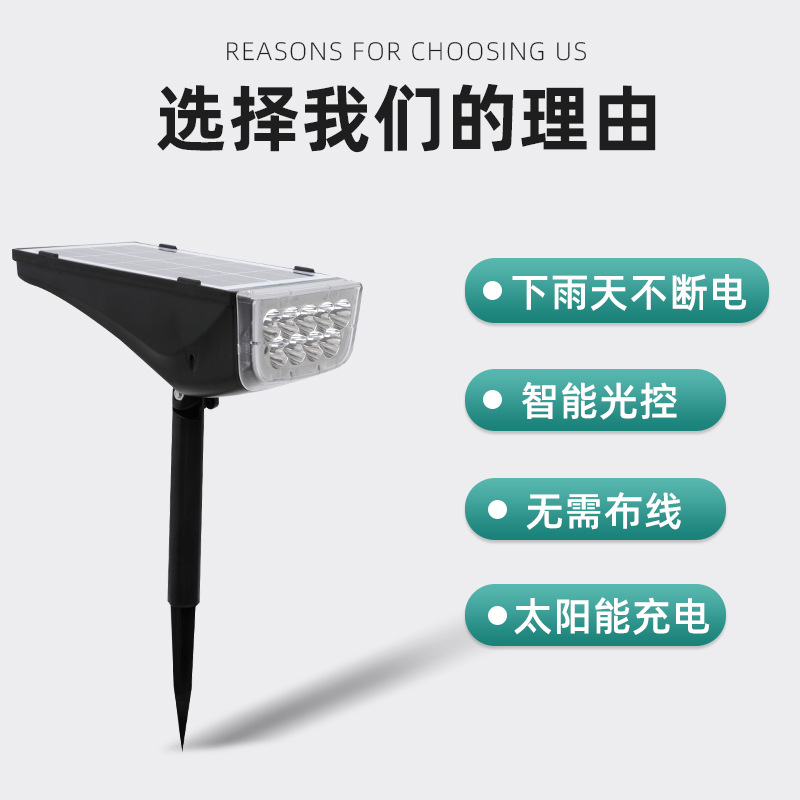Solar lawn lights, LED outdoor yard, park, landscape, villa, square, ground plug-in lights, wall-mounted and ground plug-in dual-purpose lights details Picture
