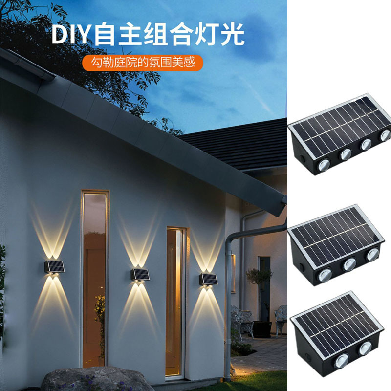Outdoor solar wall lamps, up-and-down luminous wall-washing lamps, outdoor corridor lighting street lamps, garden lamps, wall lamps Specification drawing