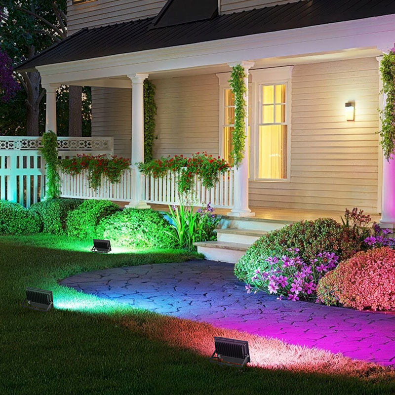 The new color Bluetooth MESH floodlight RGBCW smart APP networking floodlight is outdoor waterproof with IP66 details Picture