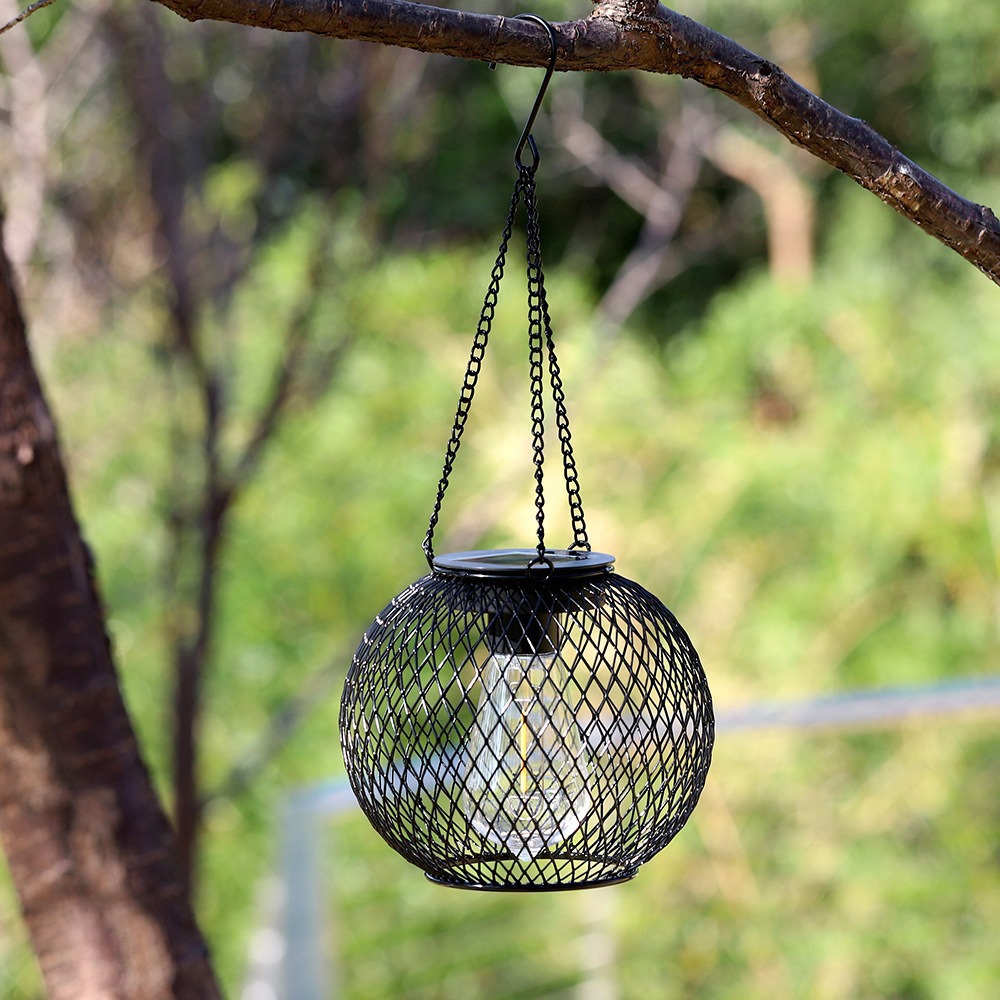 Ironwork solar lanterns, retro net chandeliers, outdoor garden lamps, hollowed-out lanterns, ultra-bright garden decorative lamps full figure