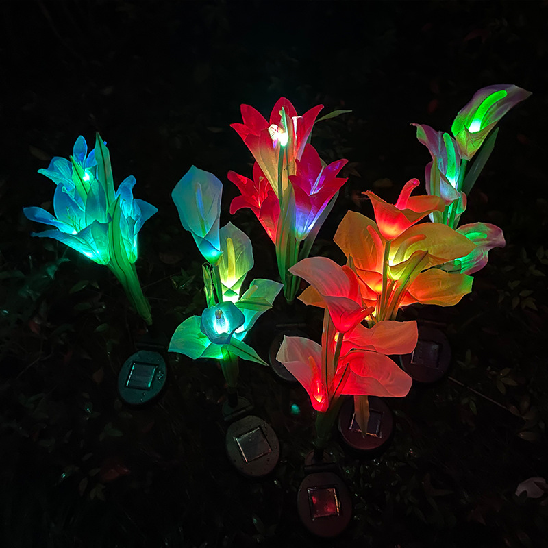 Cross-border best-selling solar 5-head calla lily flower lights, LED outdoor ground plug lawn lights, park and courtyard landscape lights details Picture