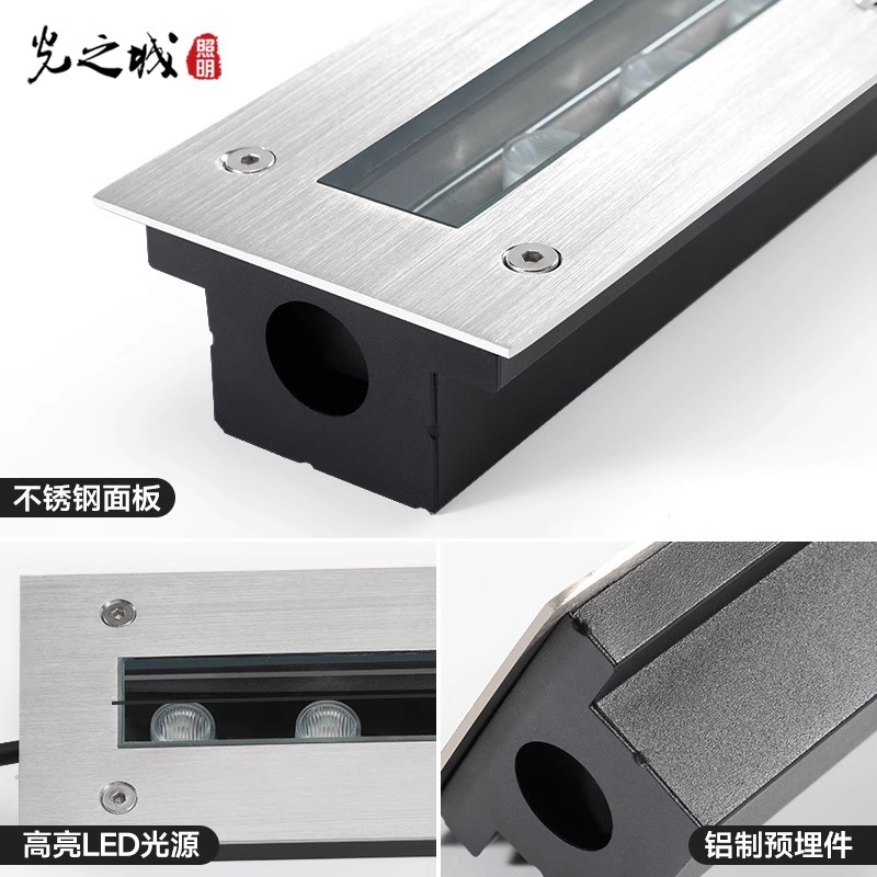 Strip ground buried lights, outdoor waterproof embedded line spotlights, road lighting, exterior wall stainless steel LED wall-washing lights details Picture