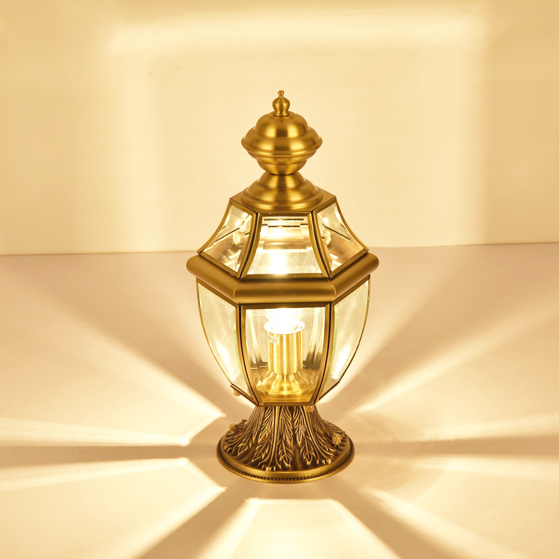 Outdoor courtyard lights, all-copper courtyard wall and fence lights, column headlights, European-style door columns, landscape garden lawn waterproof outdoor lights details Picture
