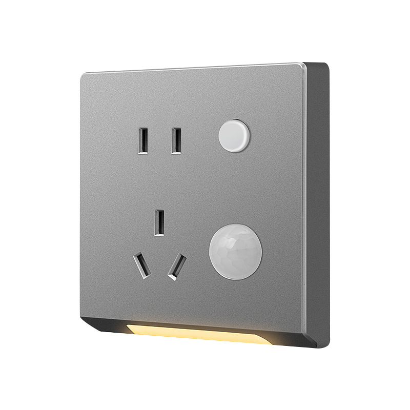 International Electrician Human body sensing floor light strip 5 five-hole socket night light staircase corridor concealed Panel 86 type Item Picture