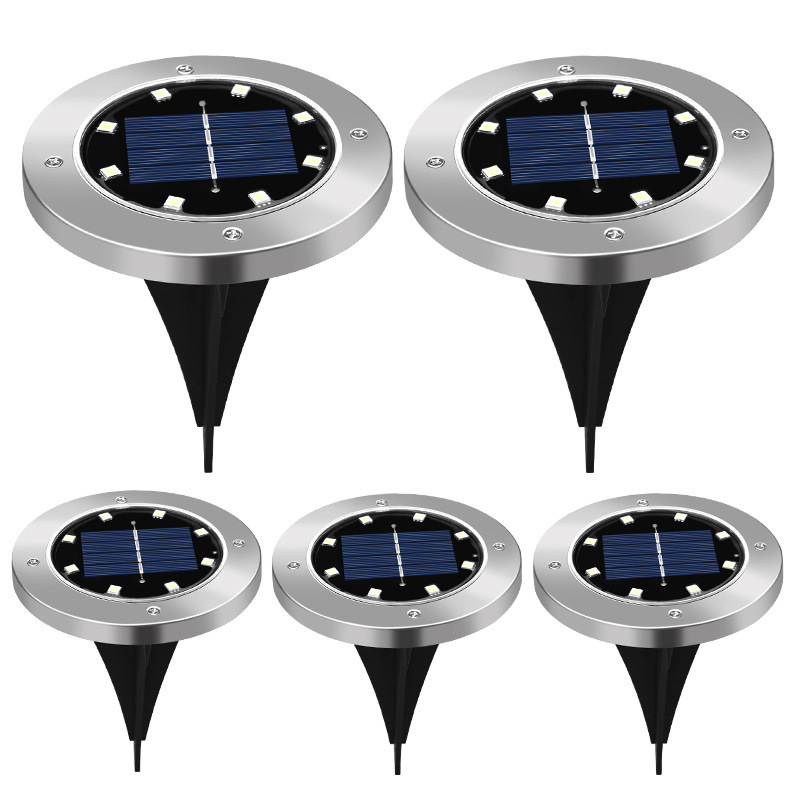 Solar-powered ground lamp with 8LED stainless steel, new outdoor plug-in grass lamp, courtyard garden rainproof villa ground lamp Item Picture