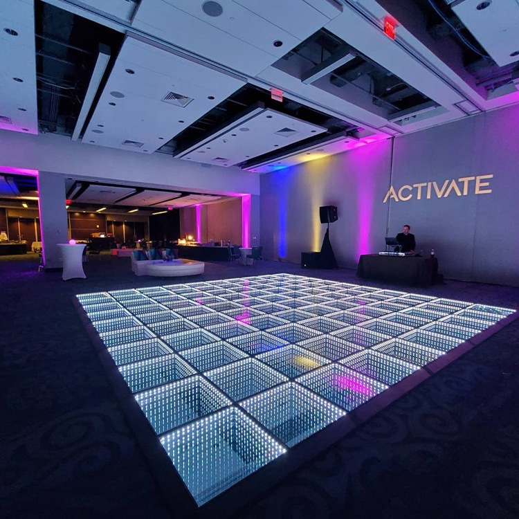 Holographic 3D dancing multi-layer mirror floor tile light, led illuminated stage light, iridescent abyss mirror, magnetic attraction abyss floor light details Picture