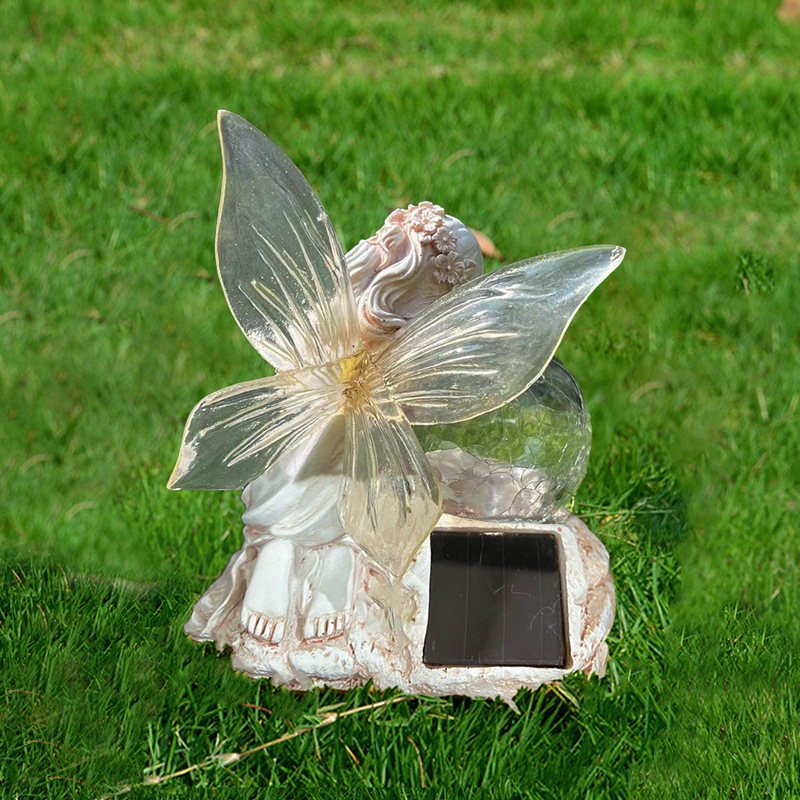 Cross-border best-selling solar outdoor lights, garden and courtyard solar lights, solar flower fairy resin lawn lights Specification drawing