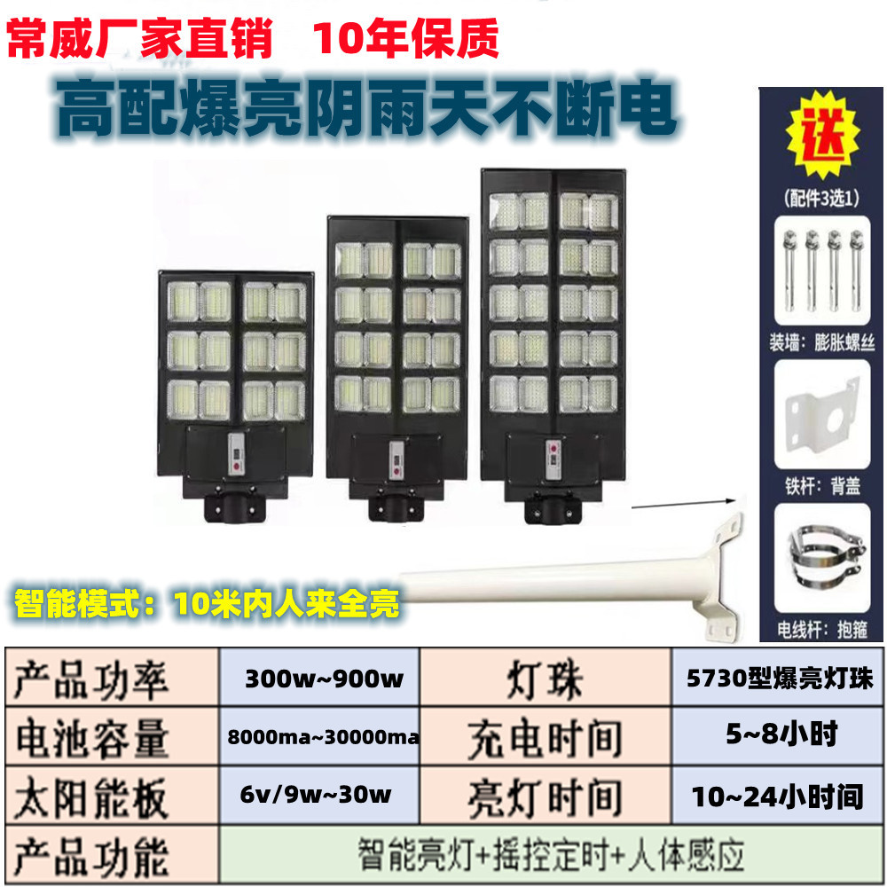 Solar-integrated street lamps, large and small models that are extremely bright full figure