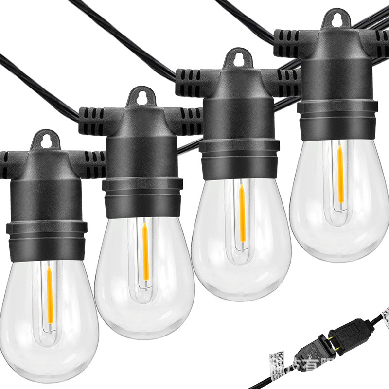 S14LED bulb outdoor waterproof light string, US and European standard courtyard camping through-hole electric lamp, indoor lighting and decorative landscape Item Picture