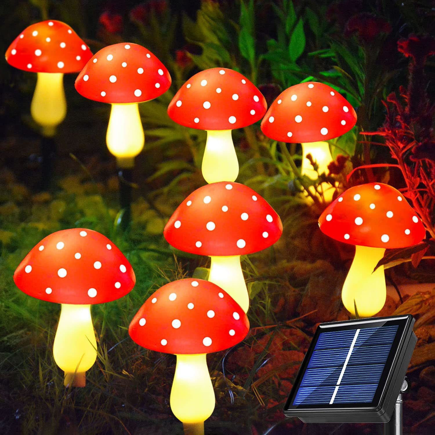Wholesale of new cross-border solar mushroom LED light strings, outdoor garden and courtyard Christmas and festival decorative lights, and colored lights Application Scenario