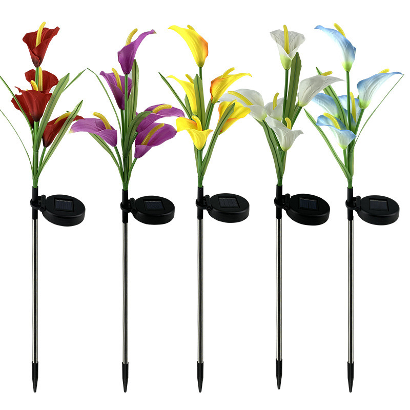 Cross-border best-selling solar 5-head calla lily flower lights, LED outdoor ground plug lawn lights, park and courtyard landscape lights Item Picture
