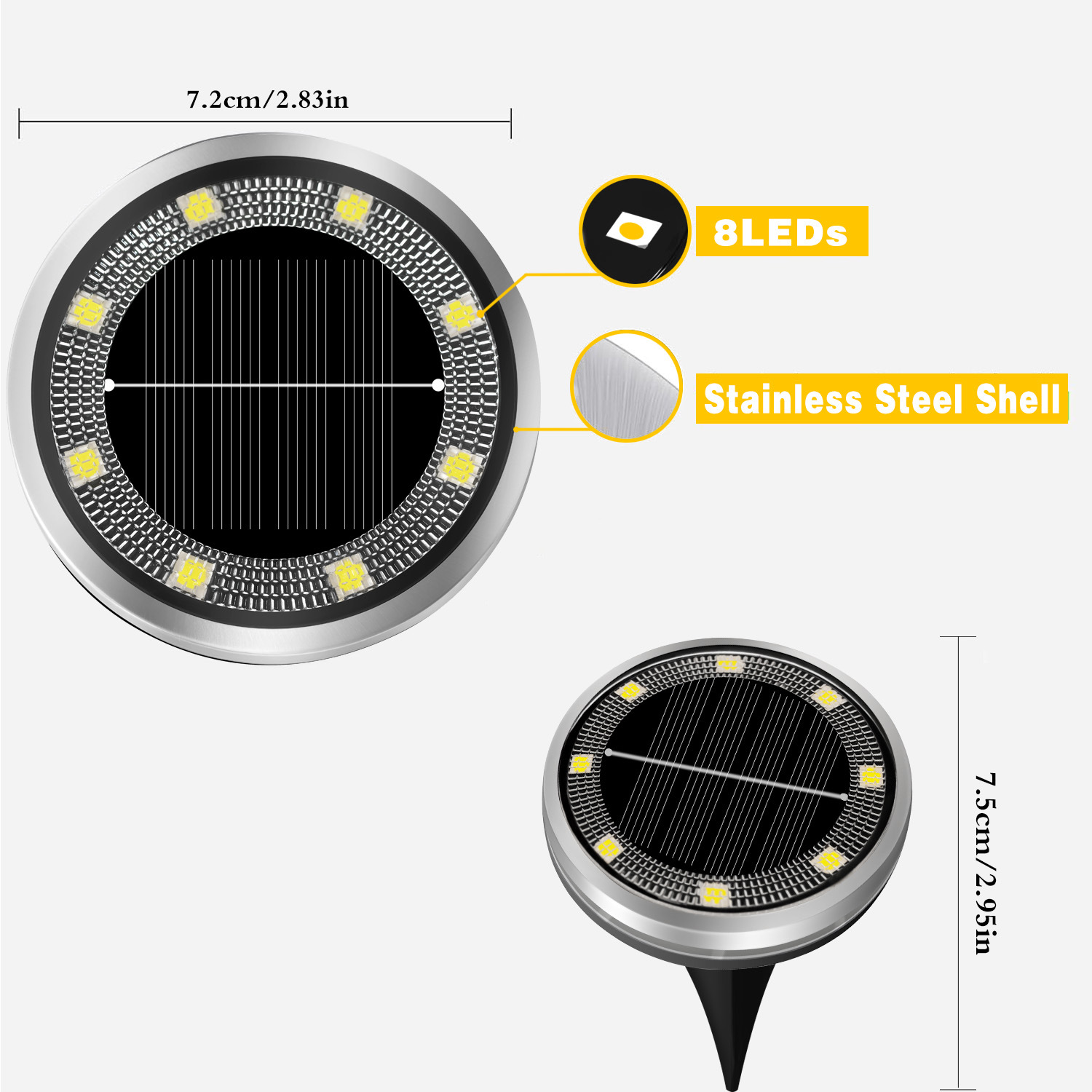 Amazon's 25-year new outdoor solar ground lights, lawn and courtyard stainless steel lawn lights, ground plug lights and wall lights Specification drawing