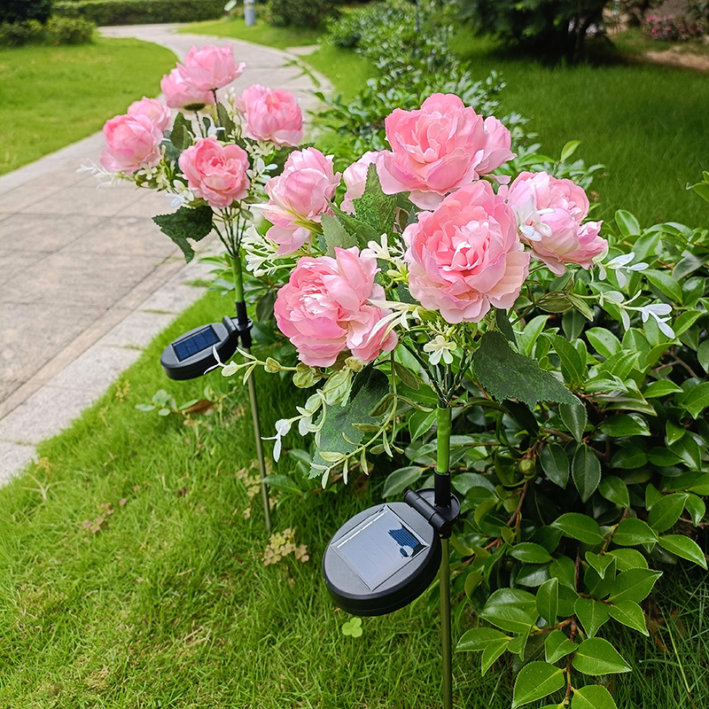 Solar-powered seven-headed peony simulation flower lamp, LED garden and courtyard atmosphere decoration lawn lamp, outdoor waterproof lamp Specification drawing