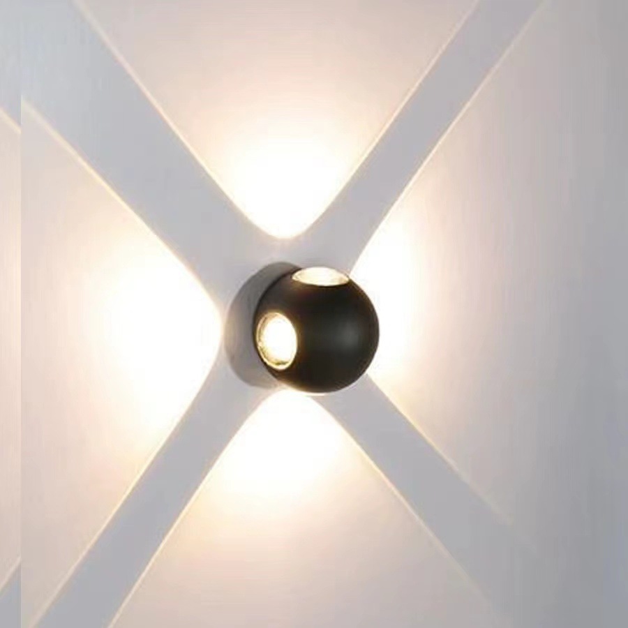 Cross-shaped circular led outdoor wall lamps, waterproof round ball lamps, double-head 4-head garden lamps, corridor, villa background wall, fence full figure