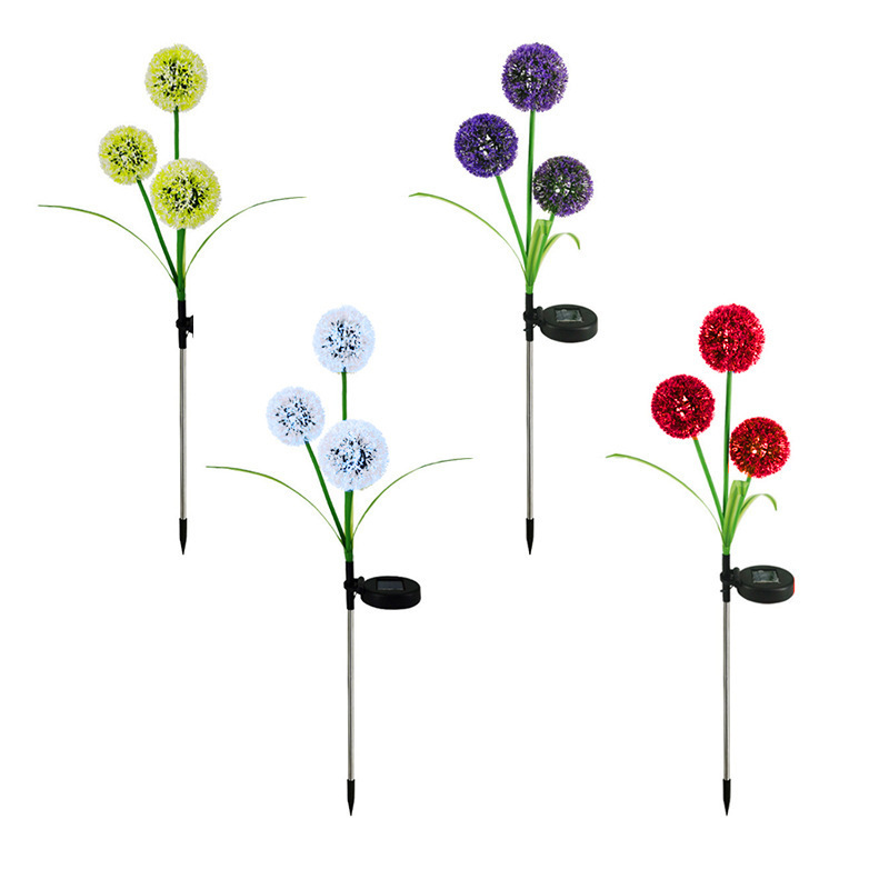 Solar-powered dandelion ground lamp, outdoor waterproof luminous simulation three-headed scallion flower, courtyard garden decorative lawn lamp Item Picture