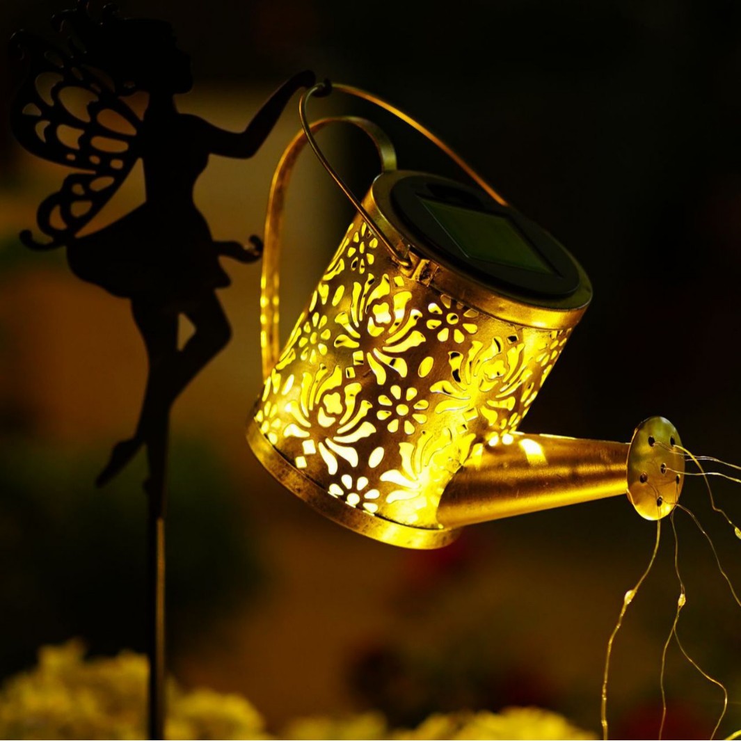 Cross-border new products: solar copper coin water bottle lamp, angel water bottle lamp, showerhead, flower fairy, child star water bottle lamp, ironwork with hollowed-out design Application Scenario