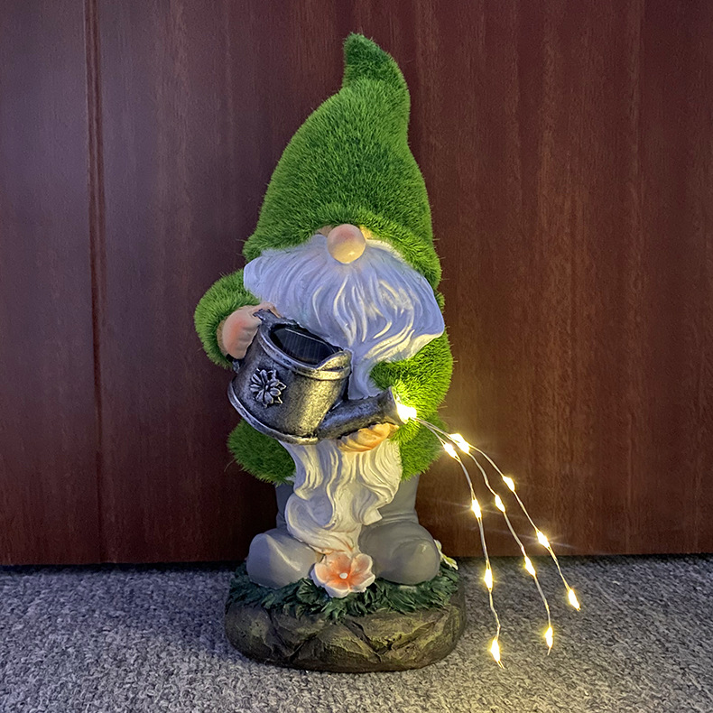 Outdoor solar-powered statue lamp, flocked dwarf garden statue, resin handicraft, courtyard lawn lamp decoration Specification drawing