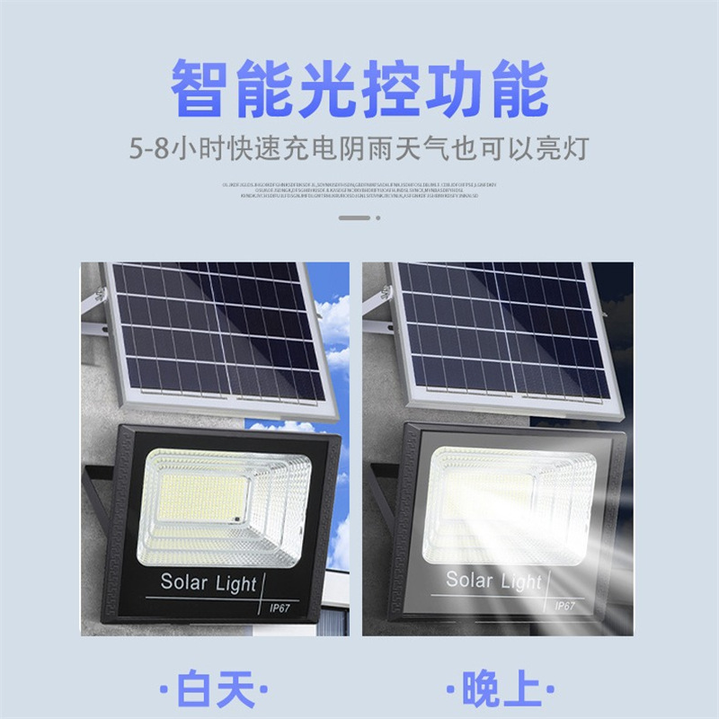 New solar sensor light, high-brightness LED solar floodlight, outdoor courtyard outdoor wall lamp, aluminum shell street lamp Specification drawing