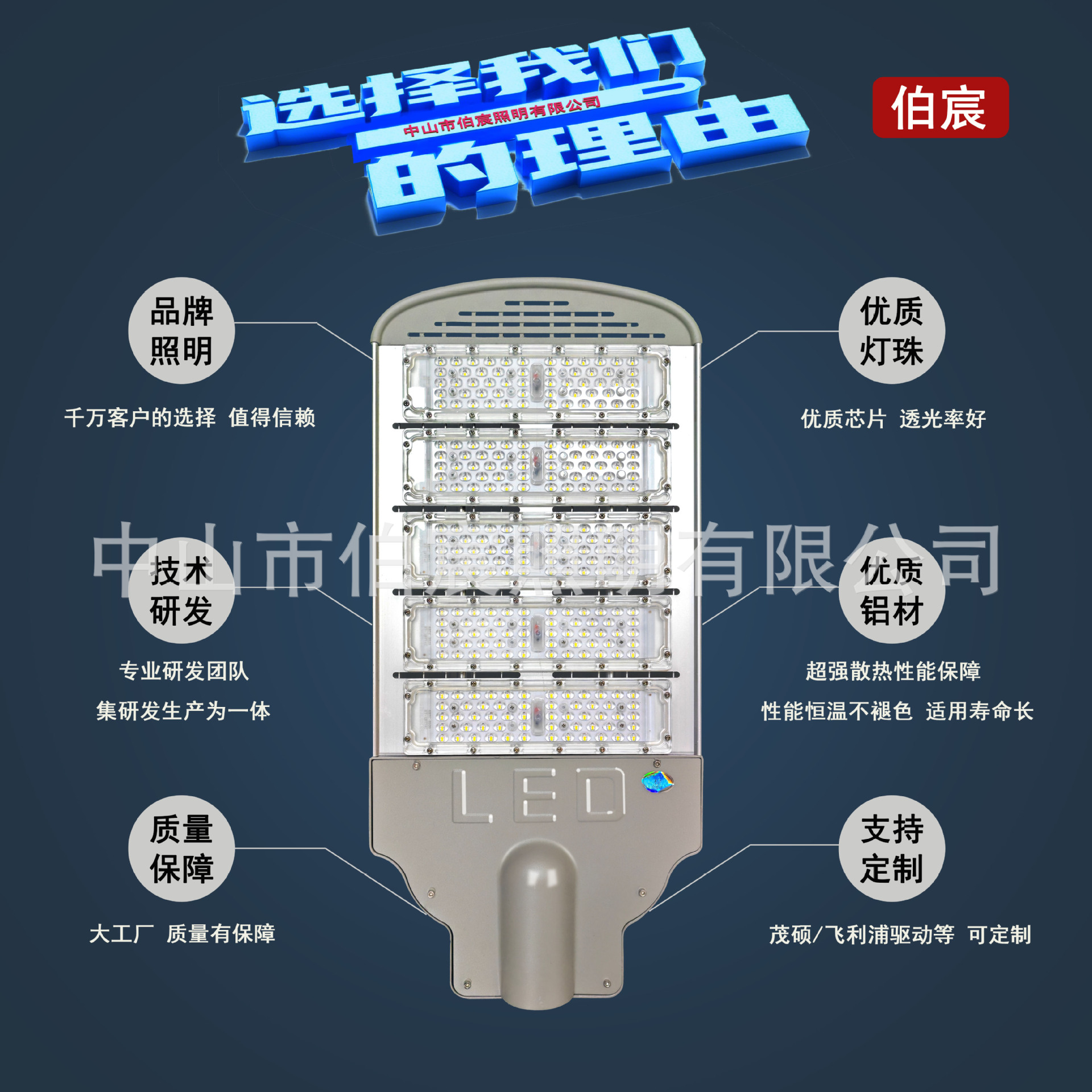 Replace the LED energy-saving street lamp head with an outdoor waterproof 100W / 150W engineering module 220V cantilever high-pole street lamp head Application Scenario