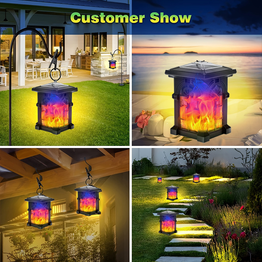 Cross-border outdoor solar flame lamp, mini square chandelier, courtyard waterproof landscape lawn lamp Application Scenario