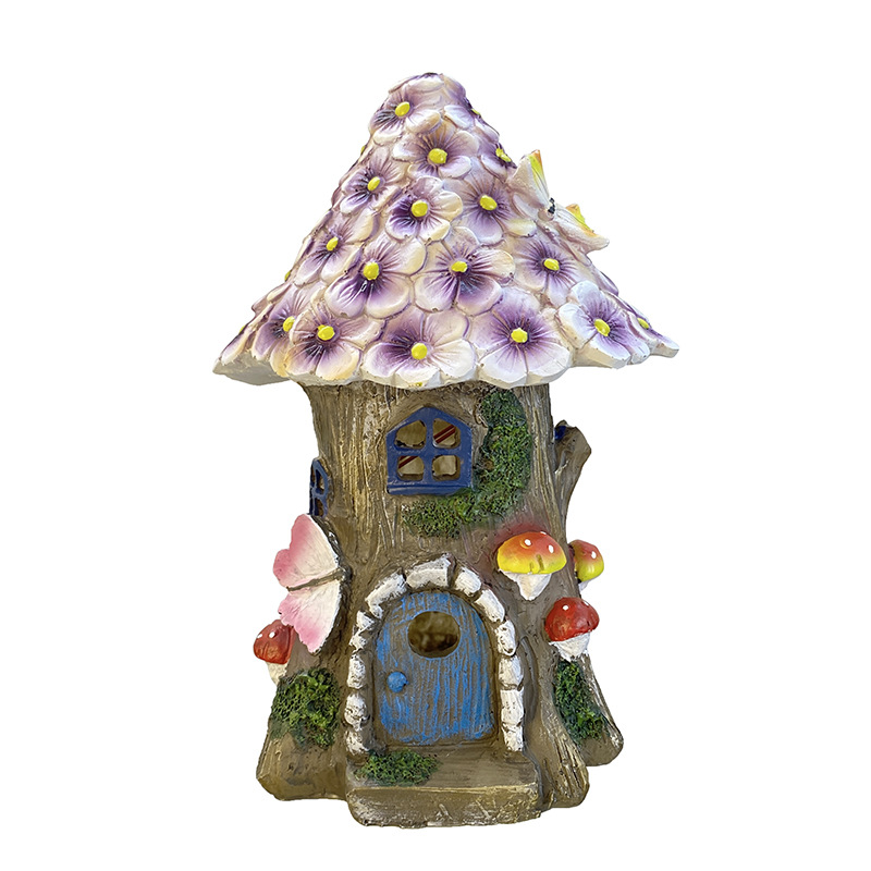 Cross-border outdoor solar garden courtyard ornaments, statues, tree houses, night lights, resin handicrafts, house decorative lights Item Picture