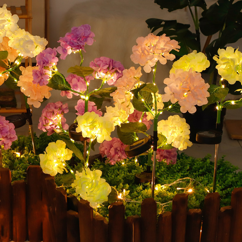 Solar LED light string, hydrangea simulation flower lamp, ground plug outdoor decorative lamp, villa lawn copper wire courtyard lamp details Picture