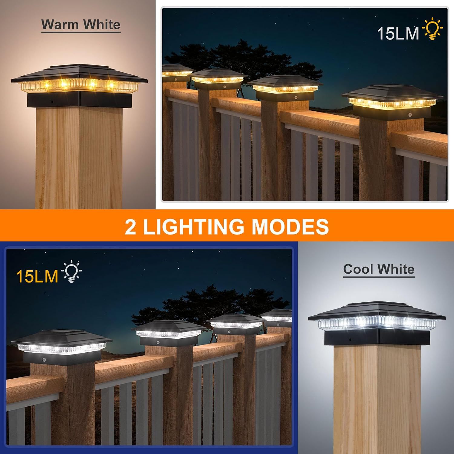 Outdoor solar column lights with 2 lighting modes and 16 LED solar column cover lights are suitable for deck fences details Picture