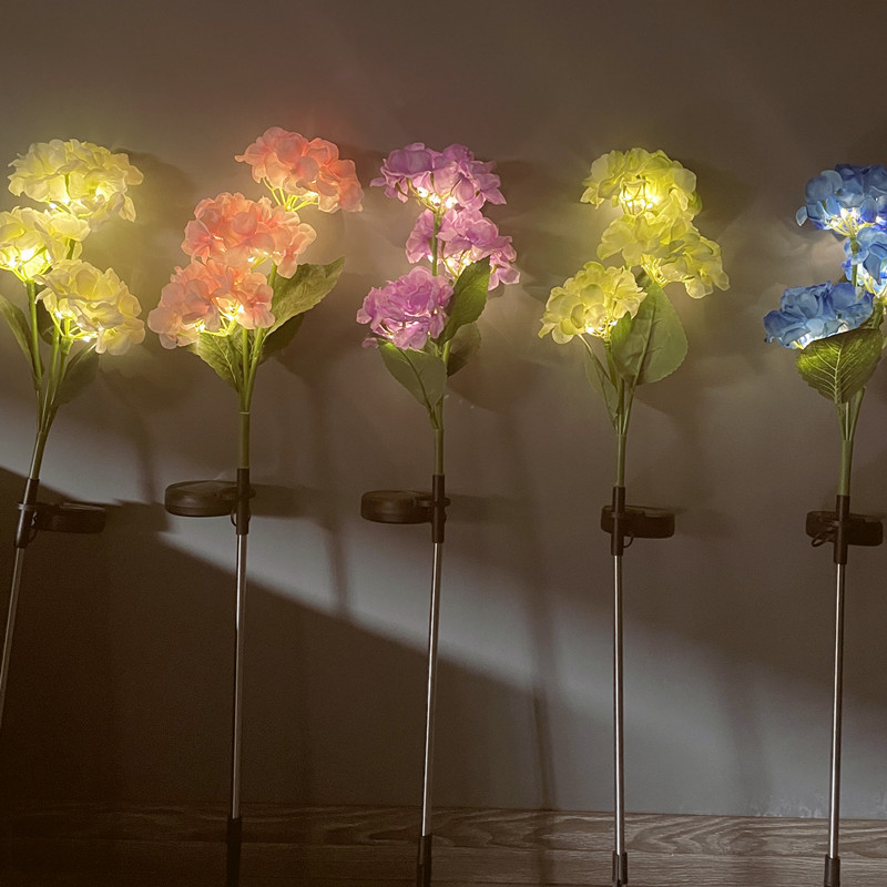 Solar LED light string, hydrangea simulation flower lamp, ground plug outdoor decorative lamp, villa lawn copper wire courtyard lamp Specification drawing