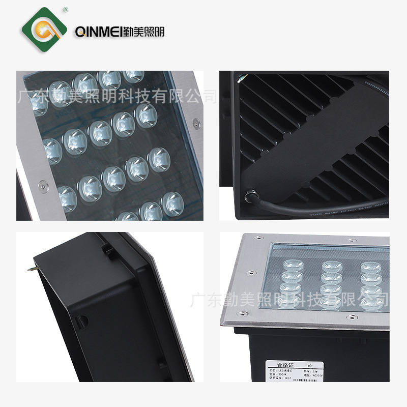 LED floor tile lights, embedded square outdoor waterproof buried spotlights, square spotlights, doorplate buried spotlights, floodlights Specification drawing
